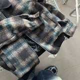 Retro Green Plaid Coat - Knitted Collar, Korean Style Loose Jacket for Autumn/Winter