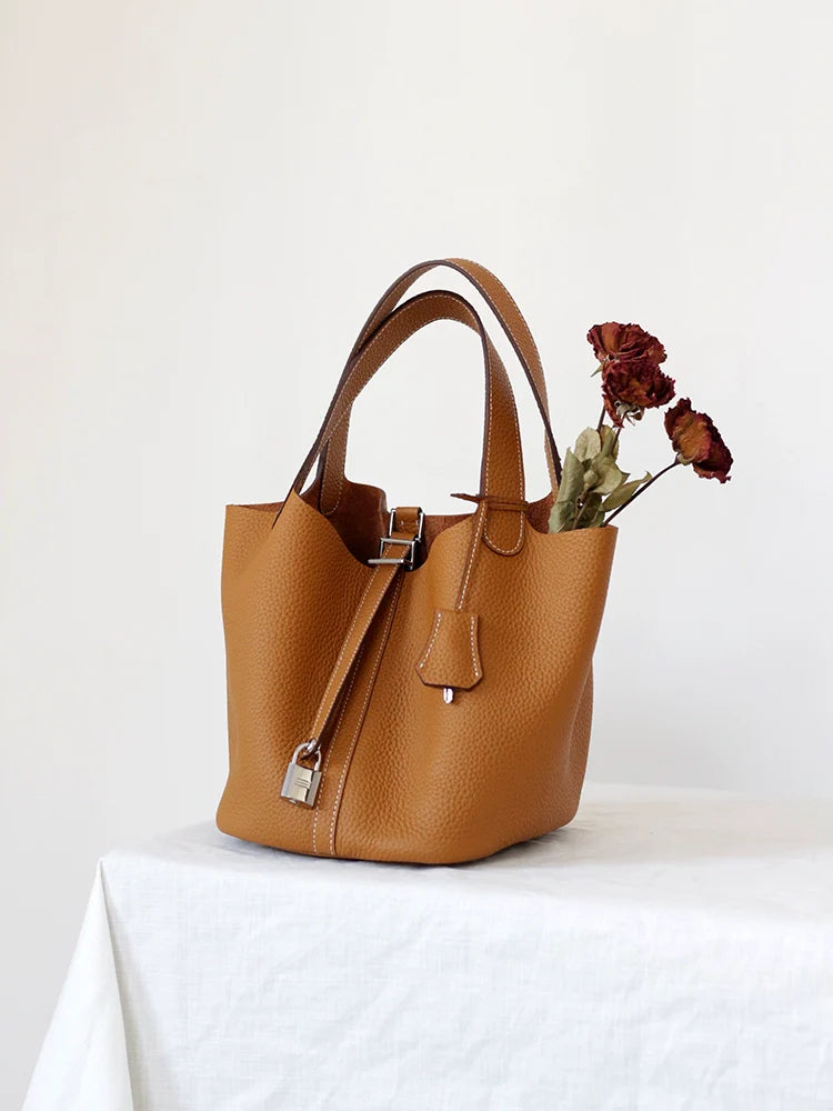 Lychee Leather Bucket Bag