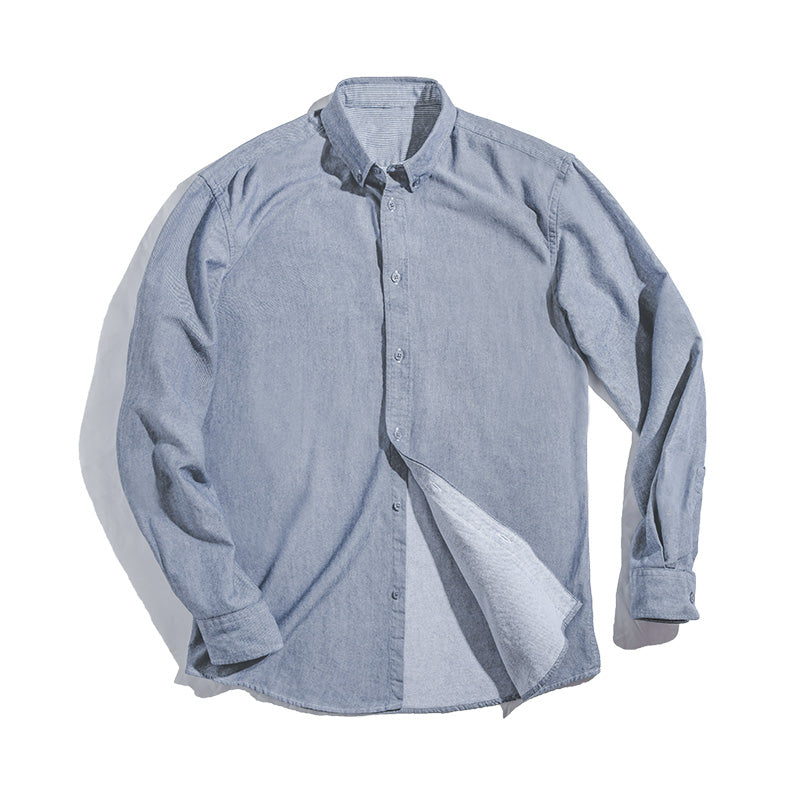 Men's Retro Brushed Long-Sleeve Oxford Shirt for Autumn