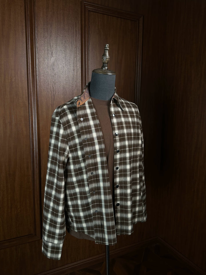 Oversized Low Saturation Earth Tone Plaid Shirt with Distressed Hem - Basic Shirt 23FW Drop 1