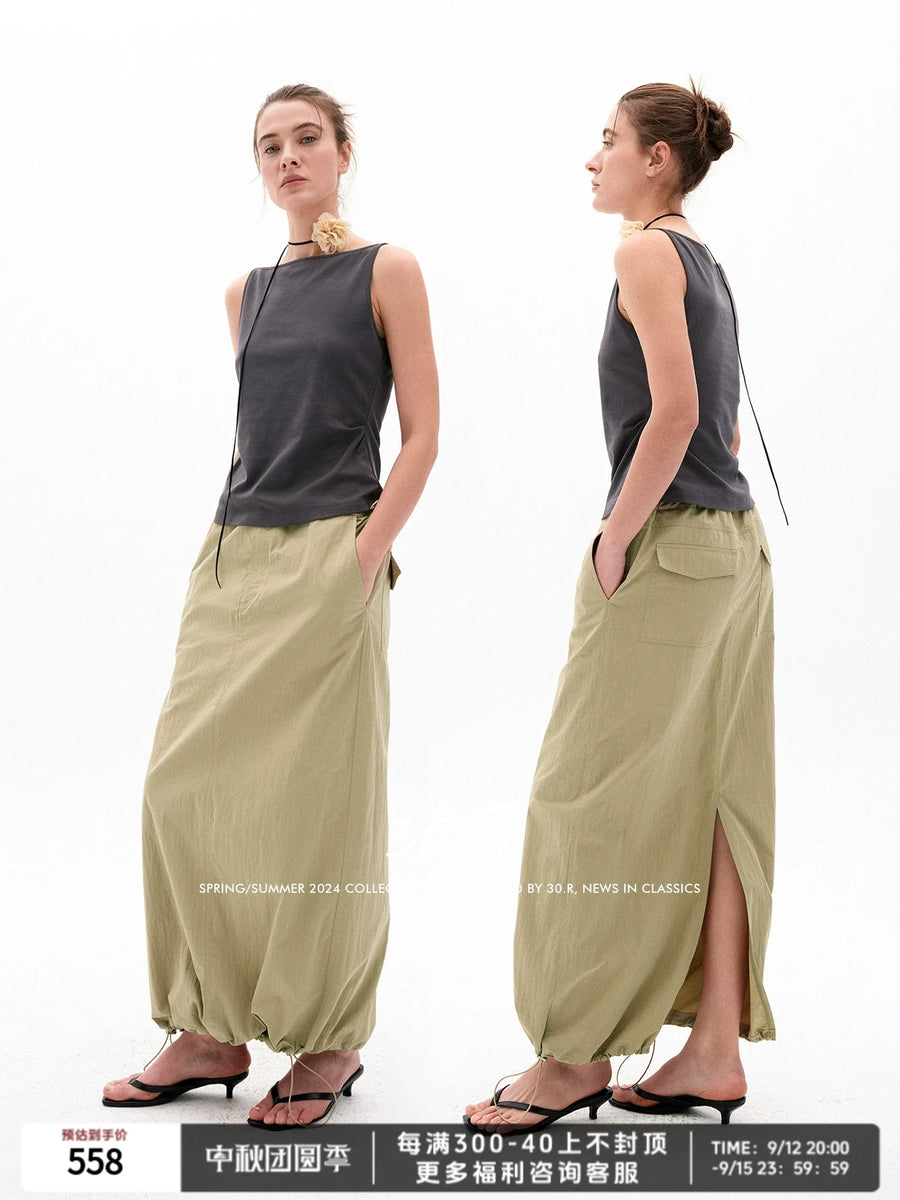 Cotton Blend Midi Skirt