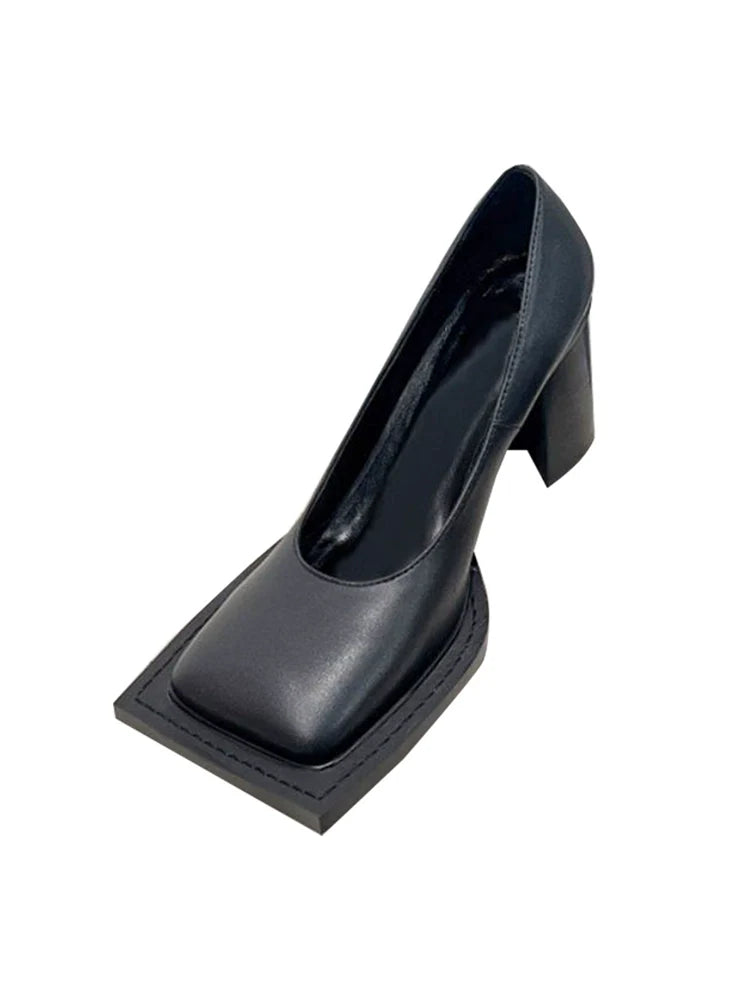 Square Toe Leather Heels