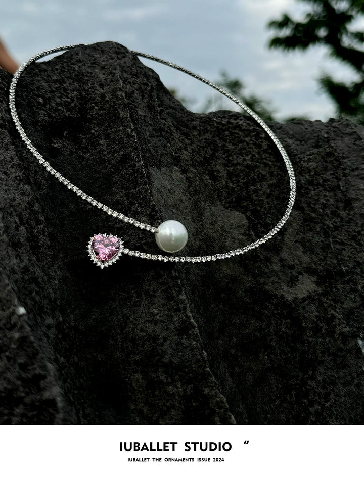 Silver Diamond Pearl Choker