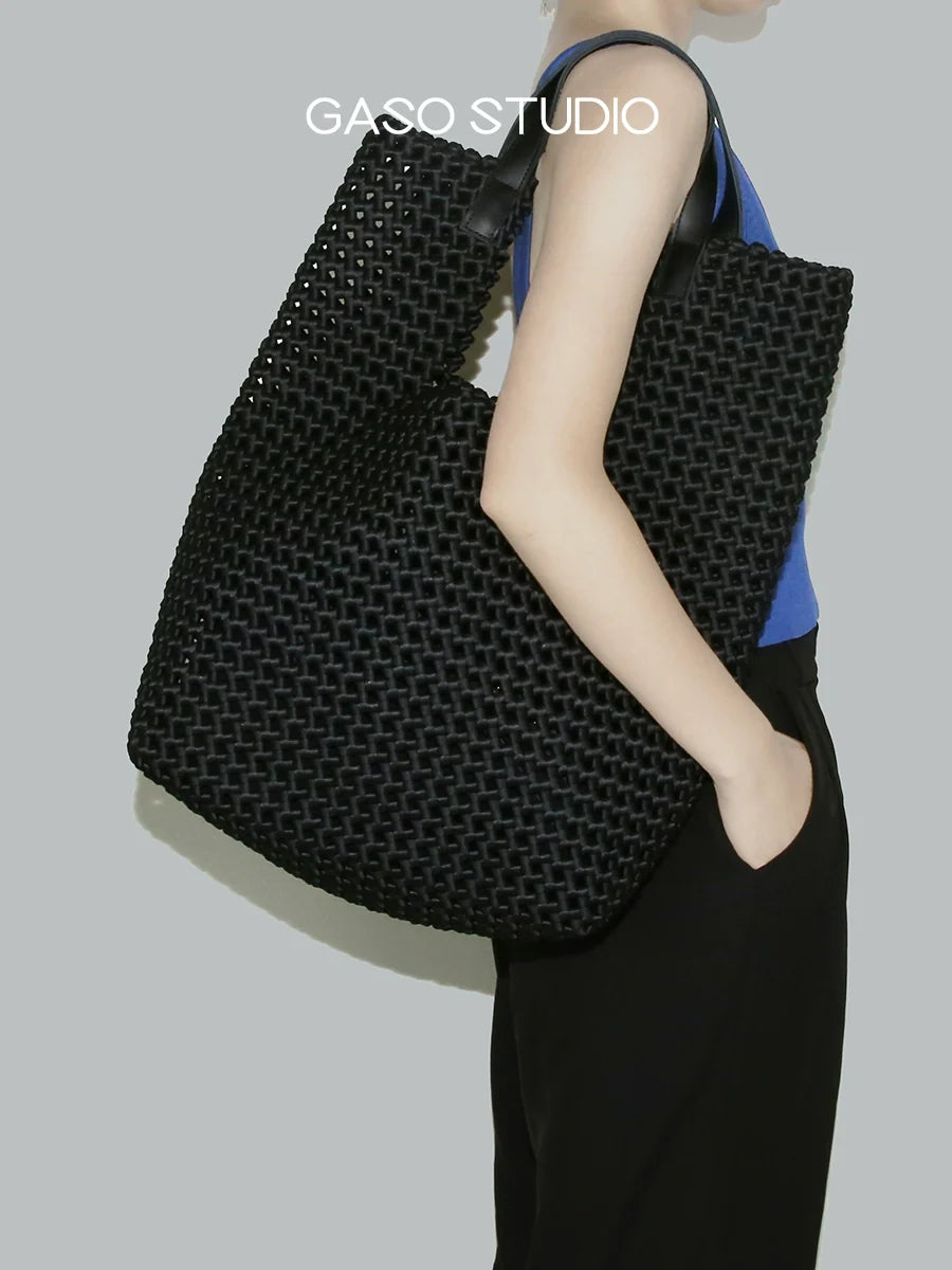 Satin Black Woven Tote