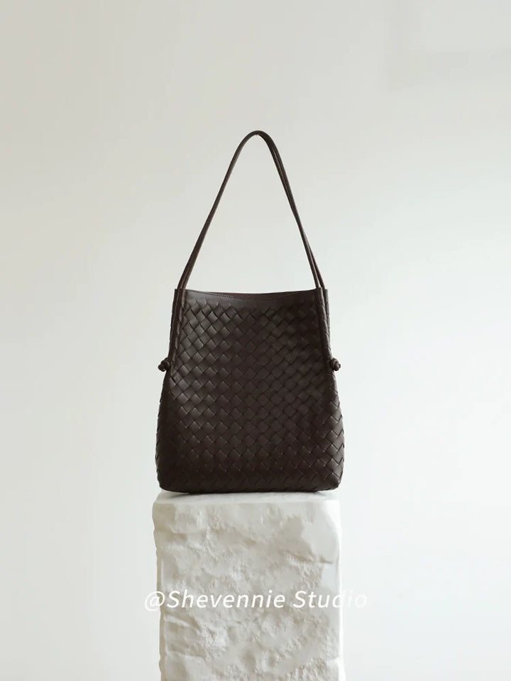 Woven Leather Bucket Tote