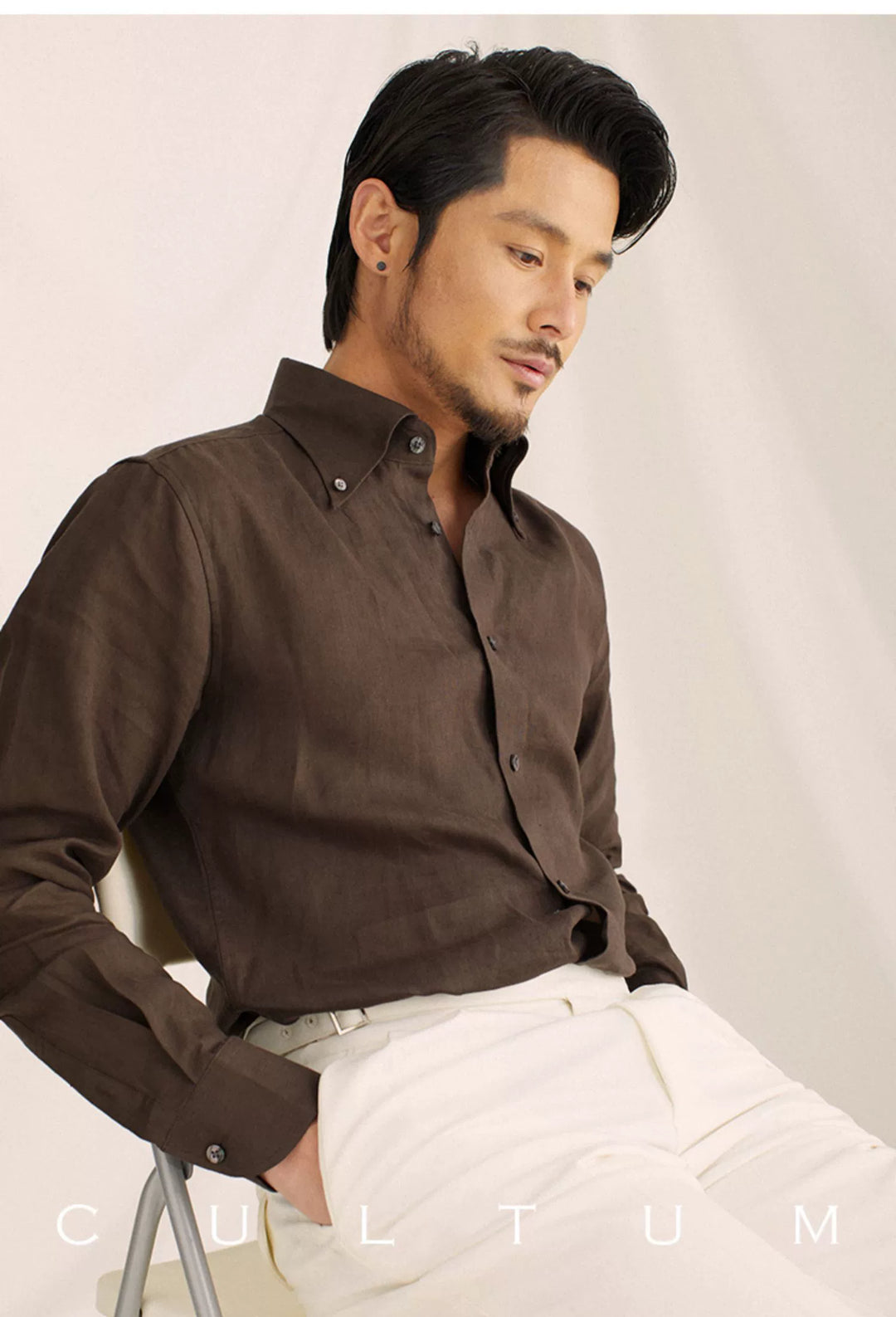 French Linen Point Collar Shirt