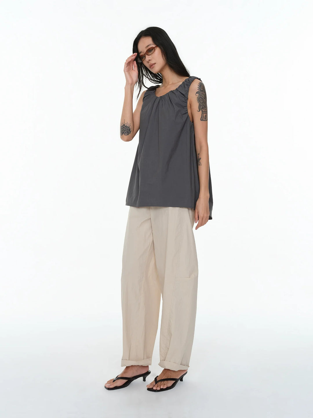 Pleated Cotton A-Line Top