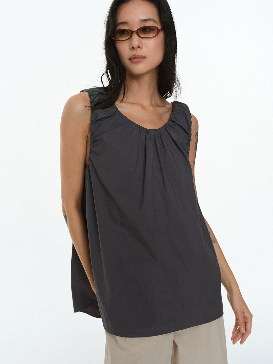 Pleated Cotton A-Line Top