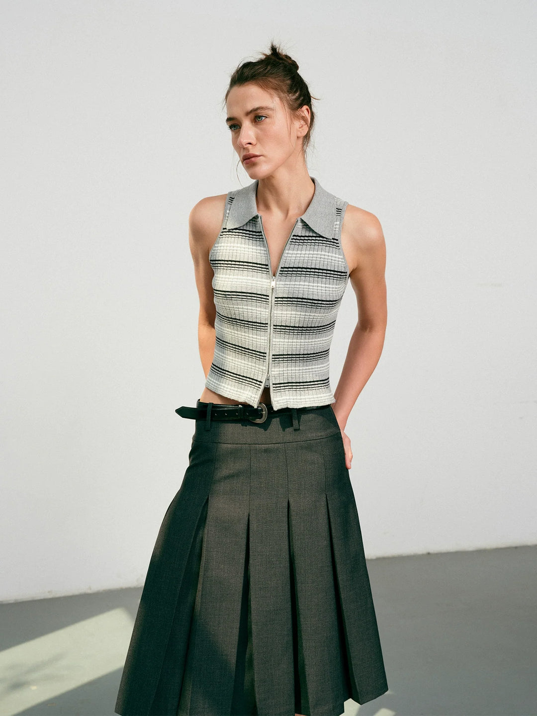 Striped Linen Cotton Zip Vest