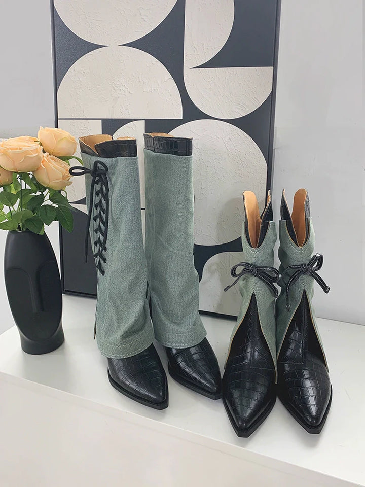 Bow Pointed Leather Boots