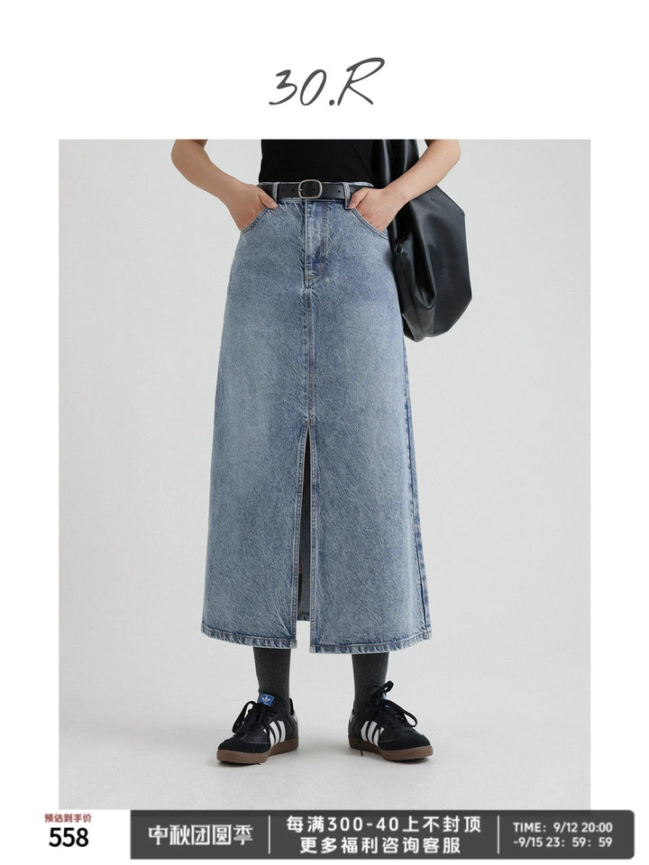 Natural Denim Midi Skirt