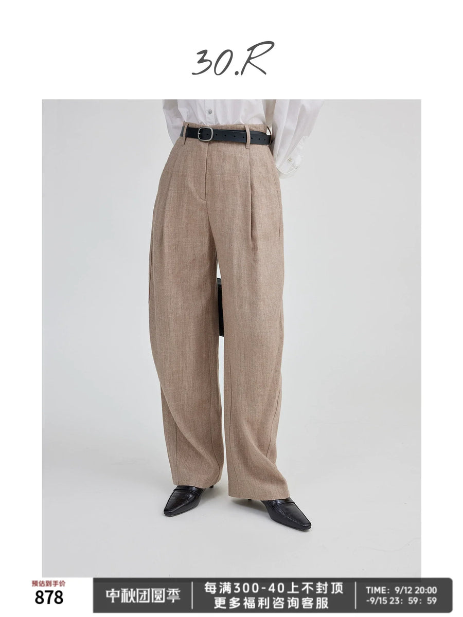 Wool Linen Wide Leg Trousers