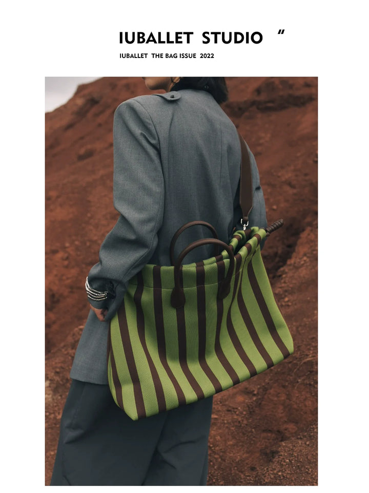 Green Striped Leather Tote