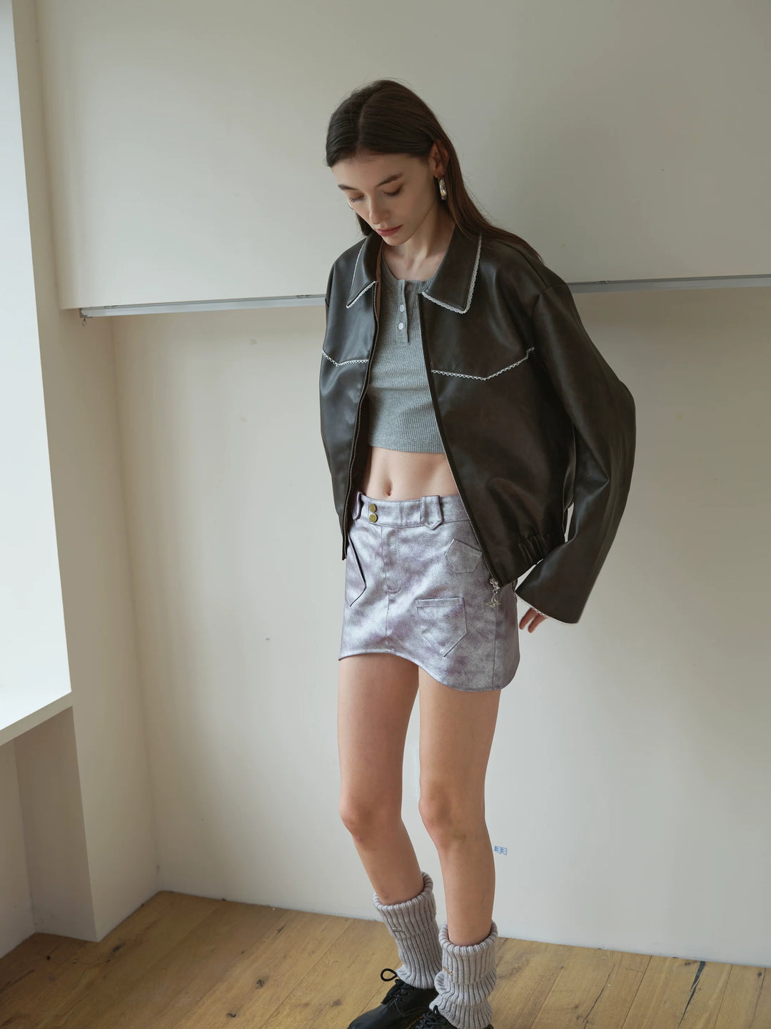 Leather Tie-Dye A-Line Skirt