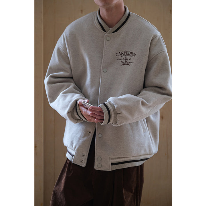 Oatmeal Cotton Baseball Jacket