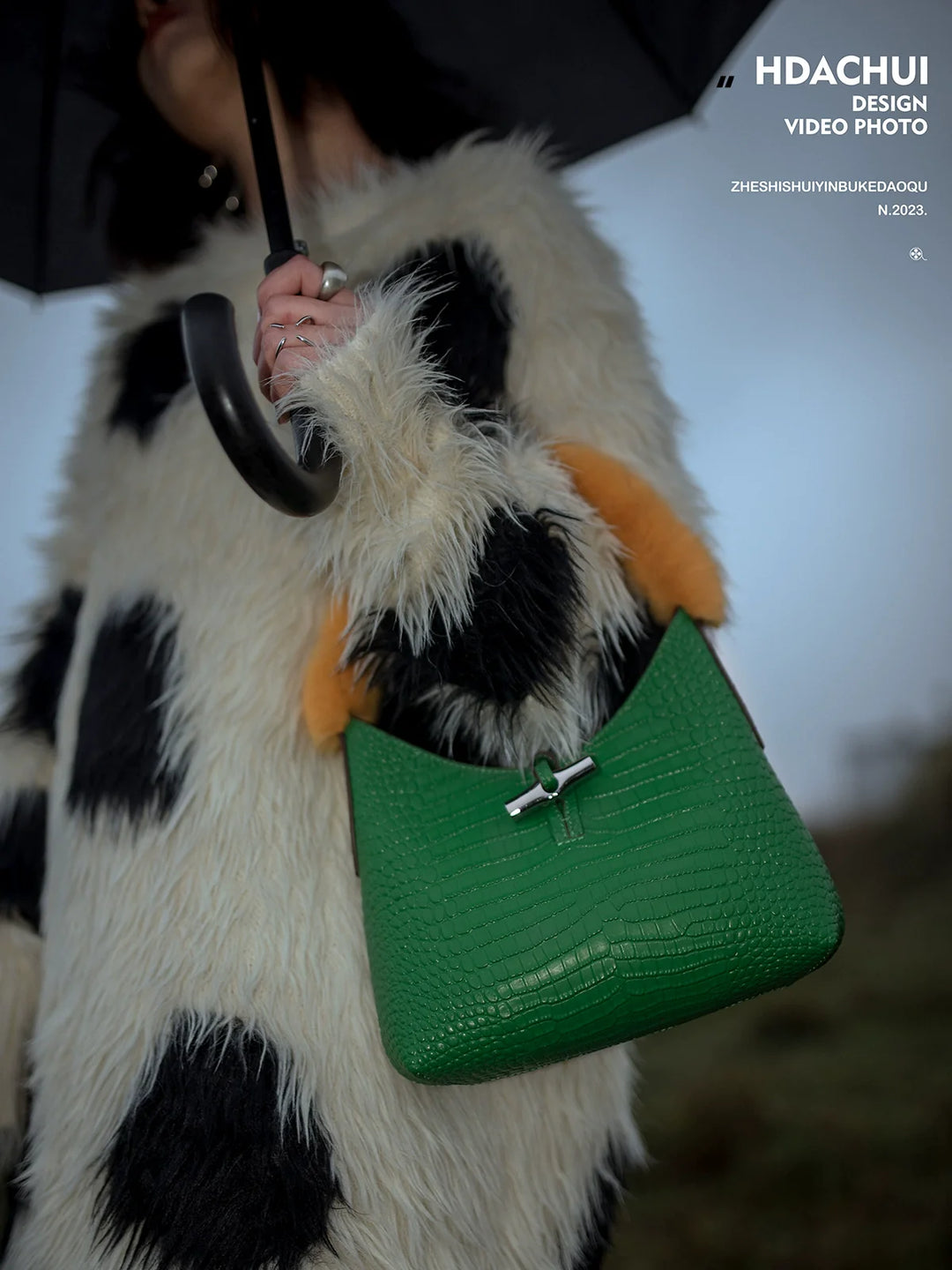 Fur-Trimmed Bucket Bag