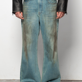 Handcrafted Mud-Dyed Flare Jeans - Embrace Distressed Elegance