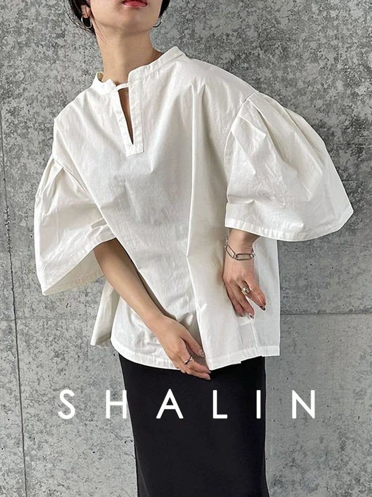 Lark Poplin Lantern Sleeve Blouse