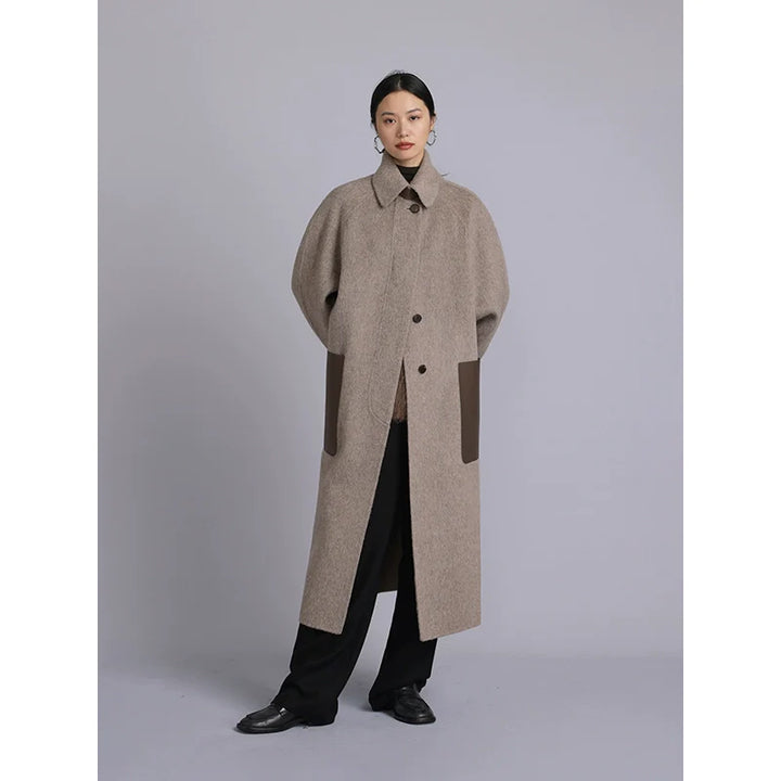 Lambskin Spliced Woolen Coat