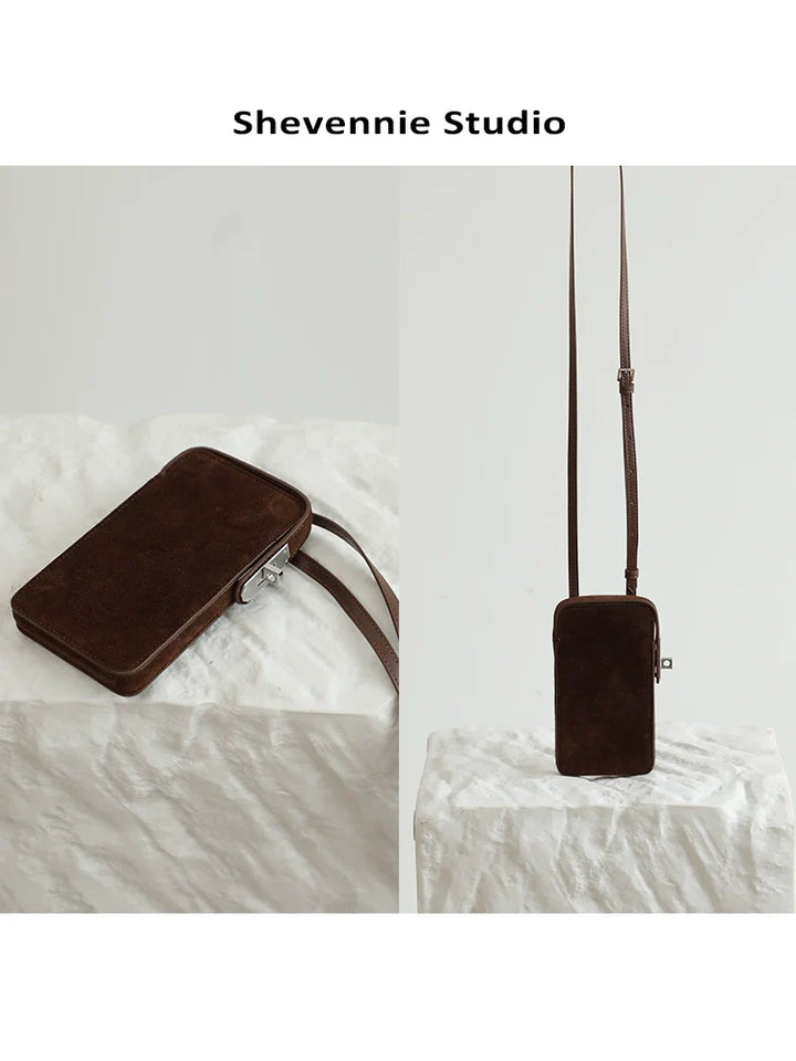 Shevennie Metal Buckle Leather Crossbody