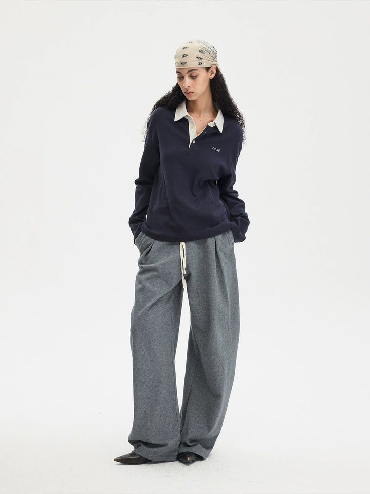 Gray Elastic Pleated Trousers