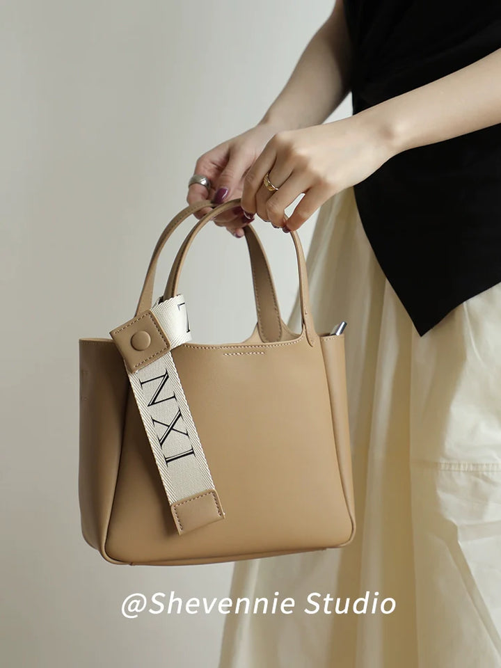 Khaki Leather Bucket Bag