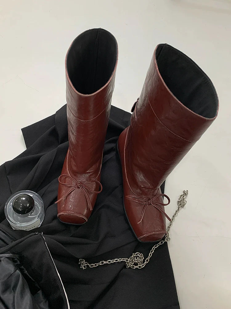 Square Toe Leather Ballet Boots