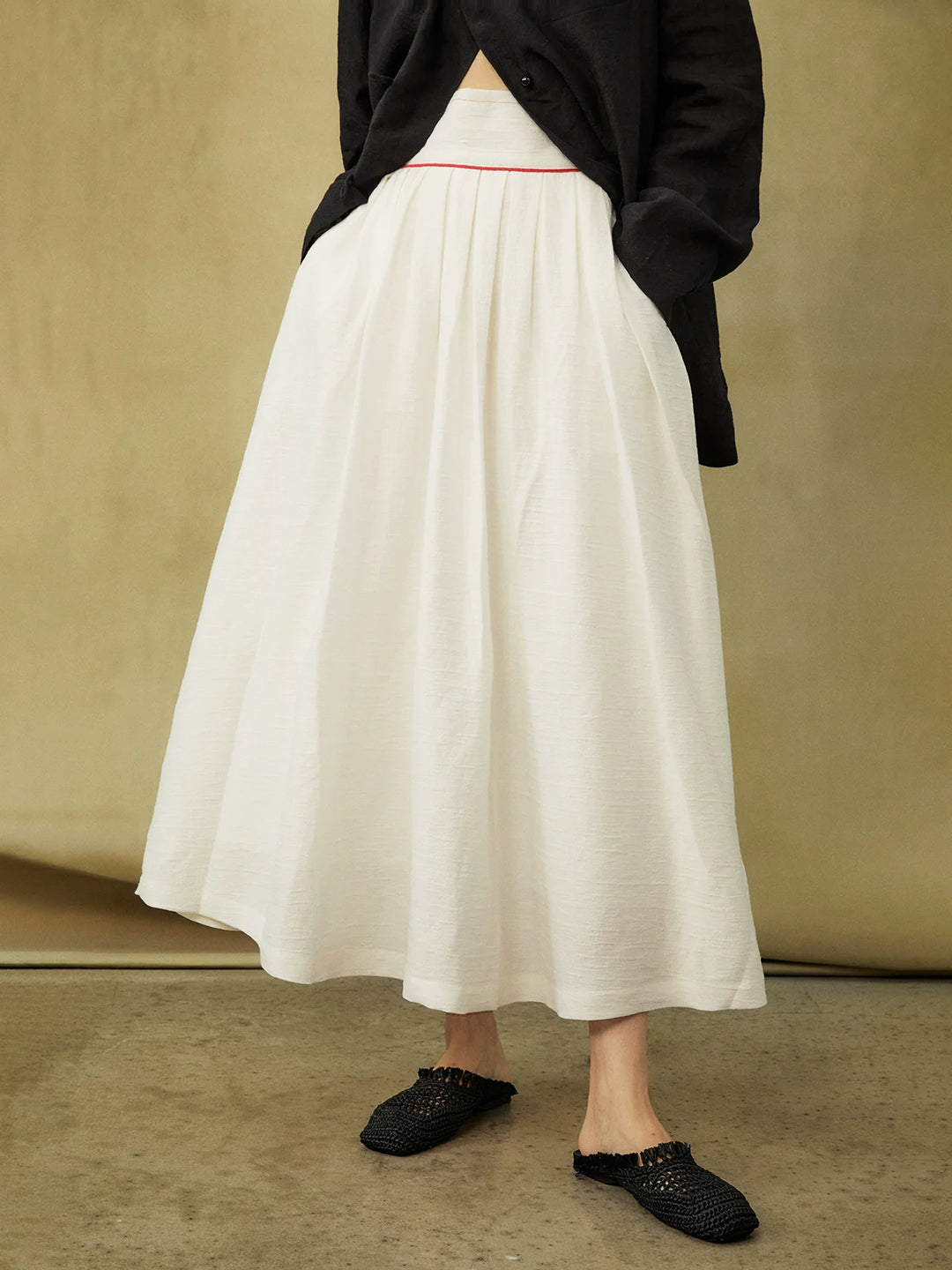 Linen Blend Midi Skirt