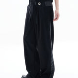 High-quality Wool-blend Wide-leg Leather Trousers