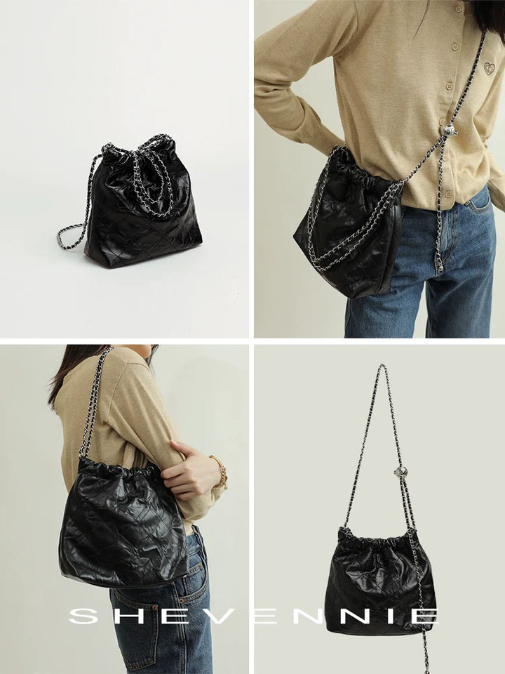 Waxed Leather Bucket Bag