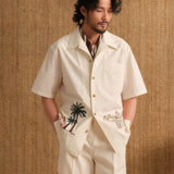 Men's Quick-Dry High-Quality Cotton Cuban Collar Short Sleeve Shirt - Original Embroidered Design, Casual