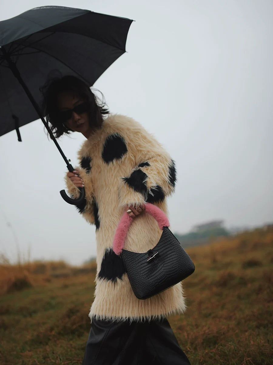 Fur-Trimmed Bucket Bag