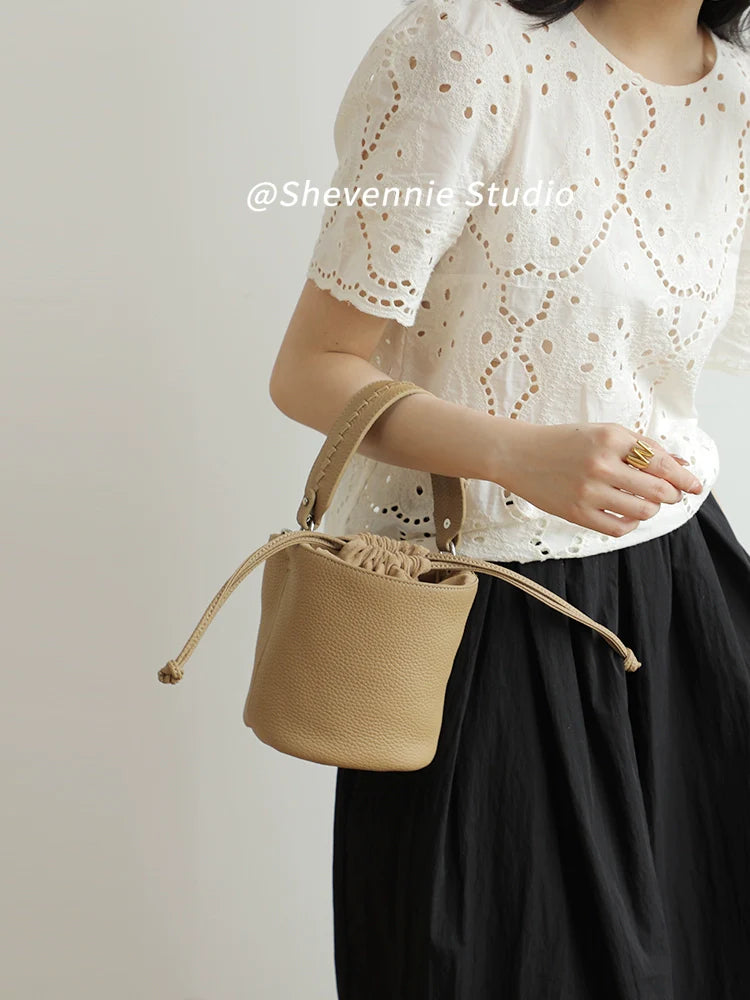 Leather Drawstring Bucket Bag