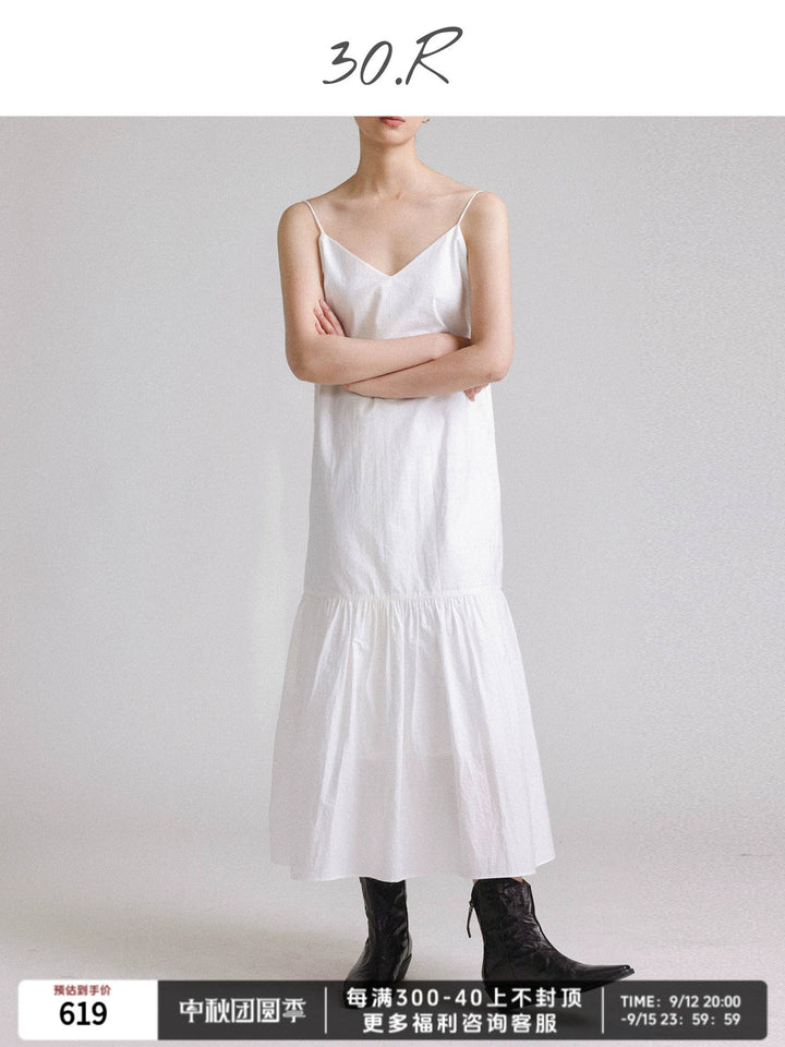 V-Back Cotton Midi Dress