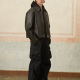 New Autumn and Winter Short Wide Lapel Colored Leather Jacket with Quilted Thinsulate and Zippe