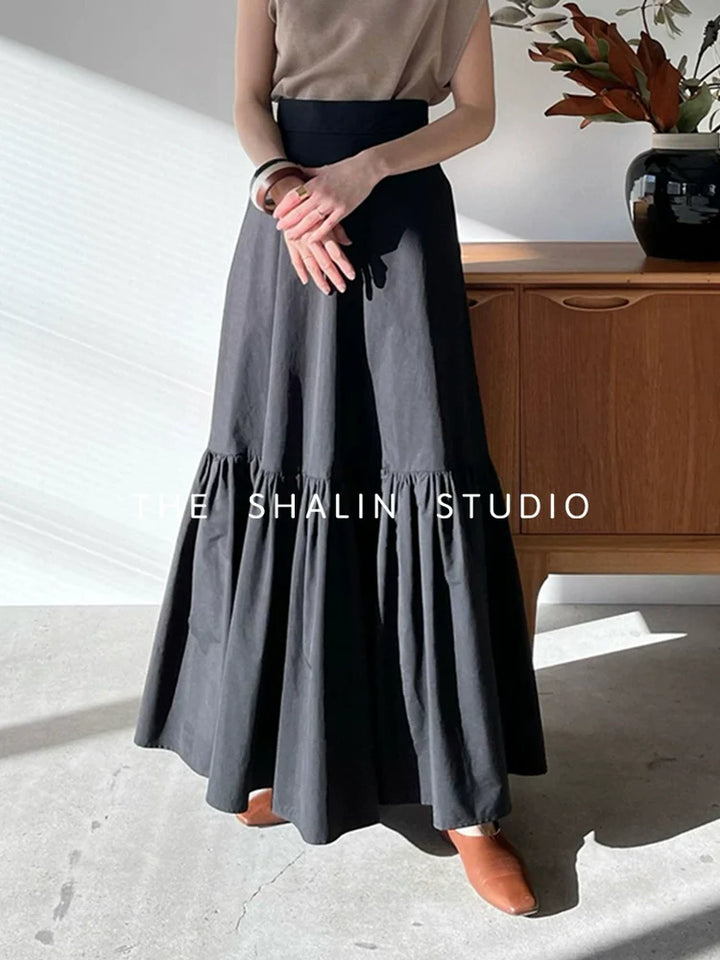 Black Pleated A-Line Skirt