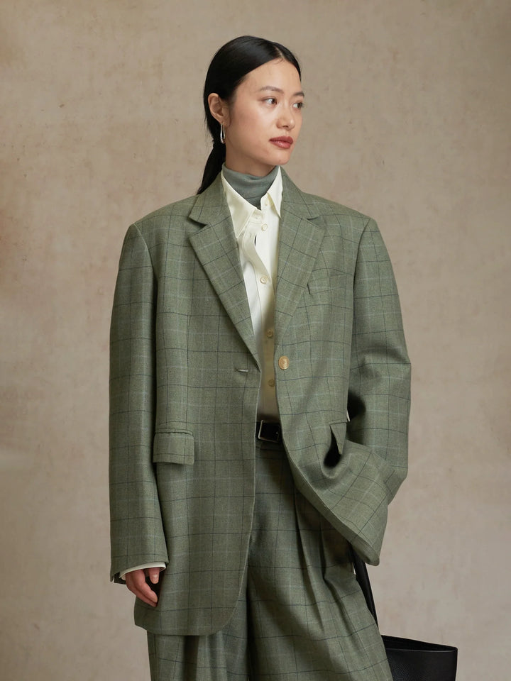 Natural Plaid Wool Suit