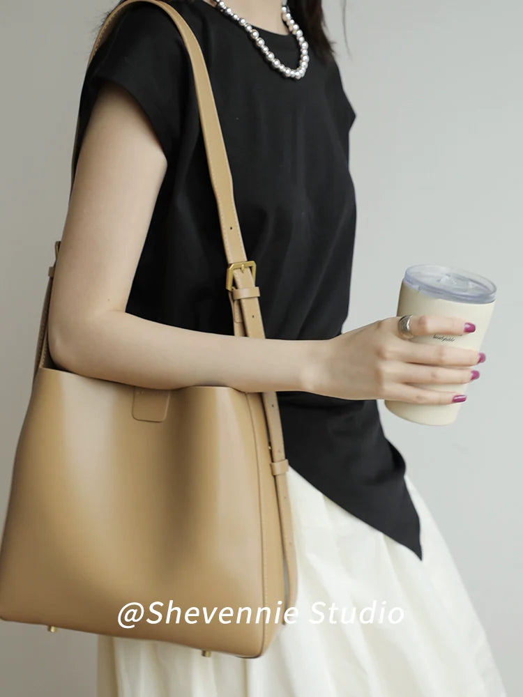 Leather Bucket Shoulder Bag