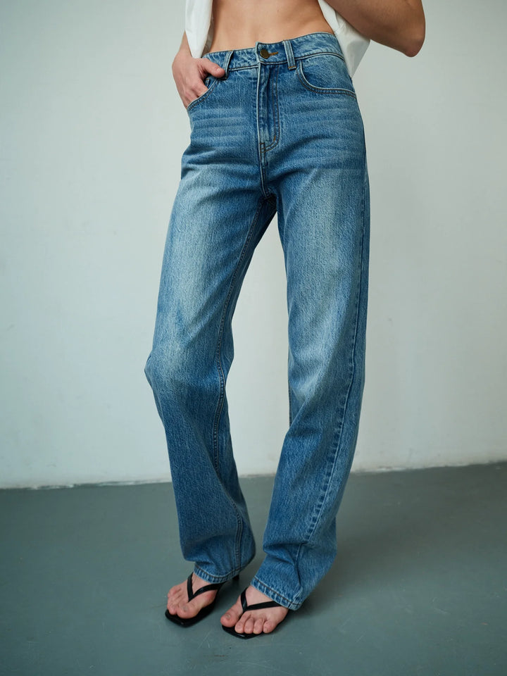 Wrinkled Texture Straight Jeans