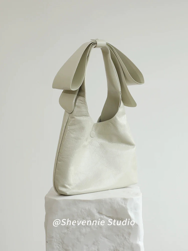 Bow Accent Leather Tote