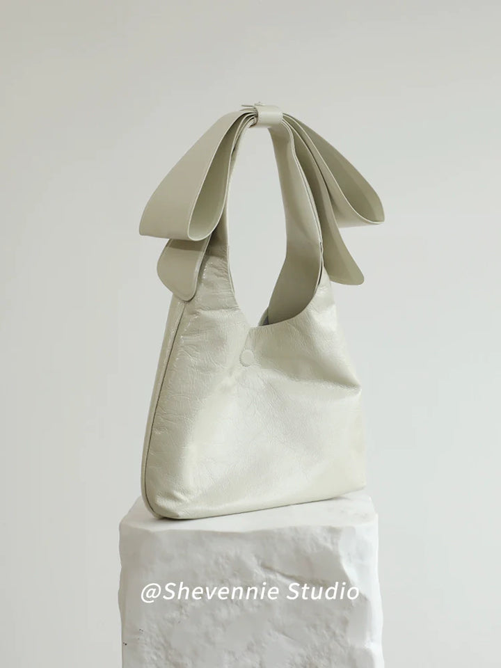 Bow Accent Leather Tote