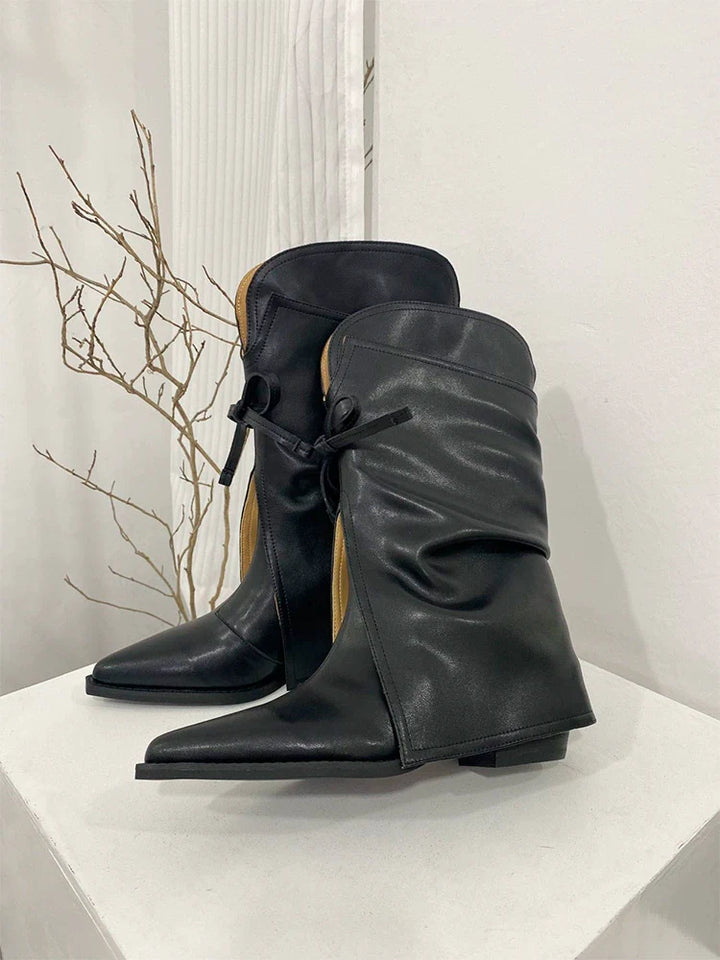 Bow Pointed Leather Boots