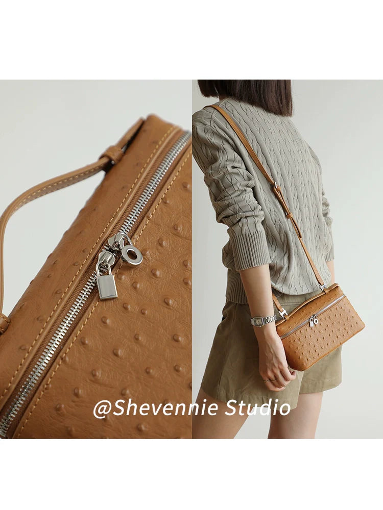 Ostrich Pattern Leather Handbag