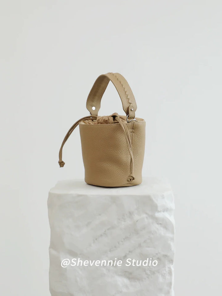 Leather Drawstring Bucket Bag