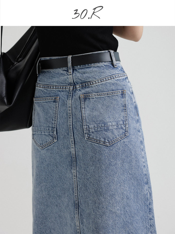 Natural Denim Midi Skirt