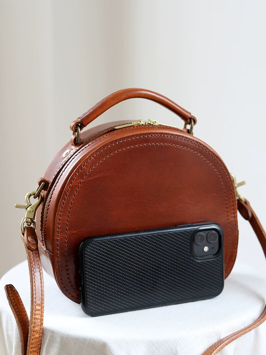 Round Leather Crossbody