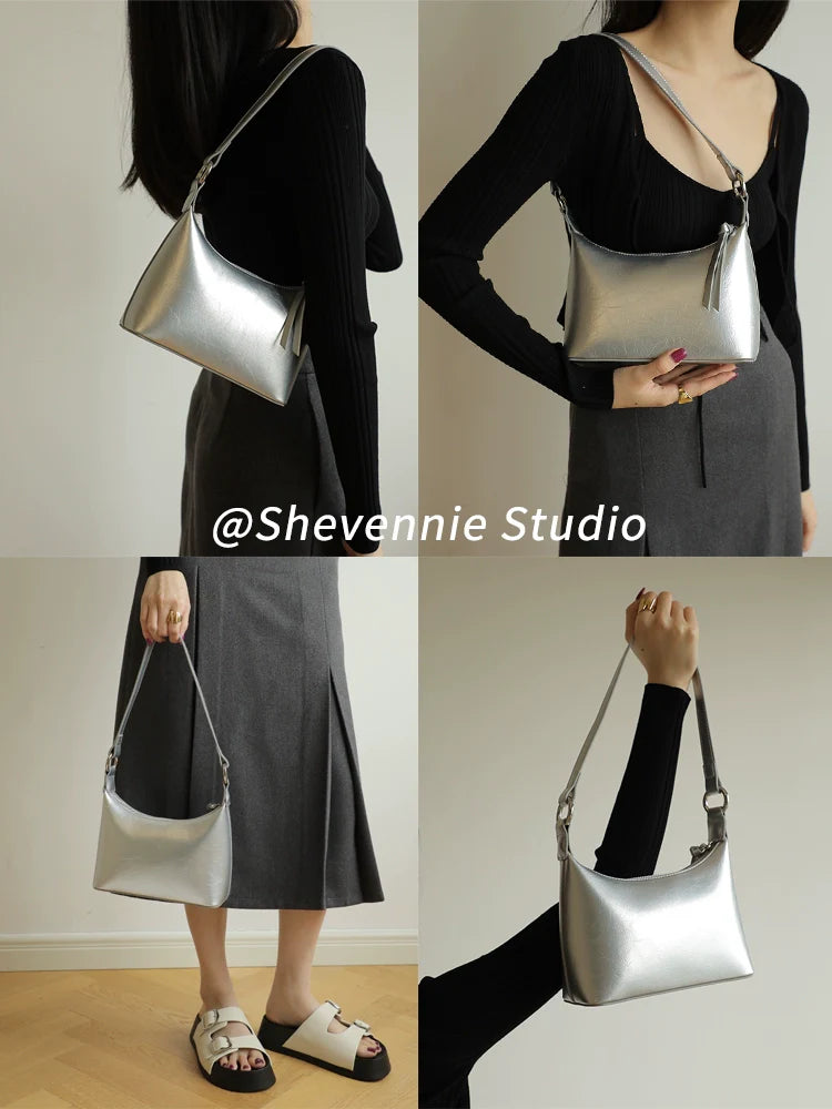 Silver Aria Leather Tote