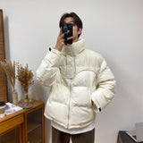 Winter All-Match High-Quality Men's Thick Cotton Coat with PU Leather Splicing