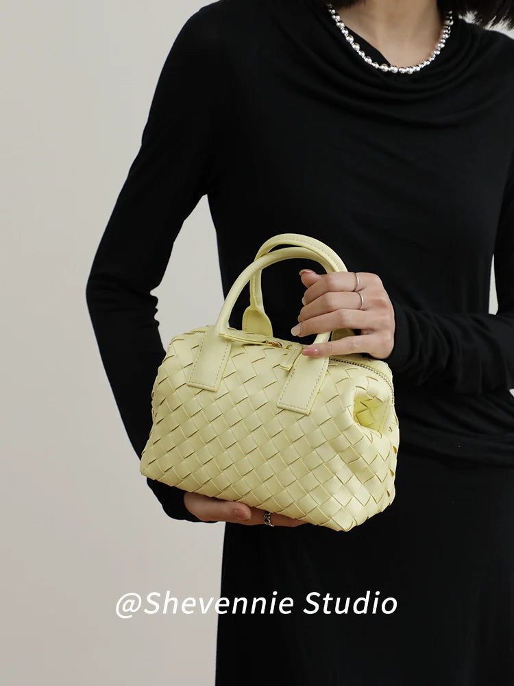 Leather Woven Bucket Bag