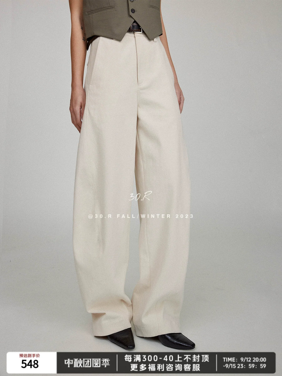 Cotton Twill Wide-Leg Pants